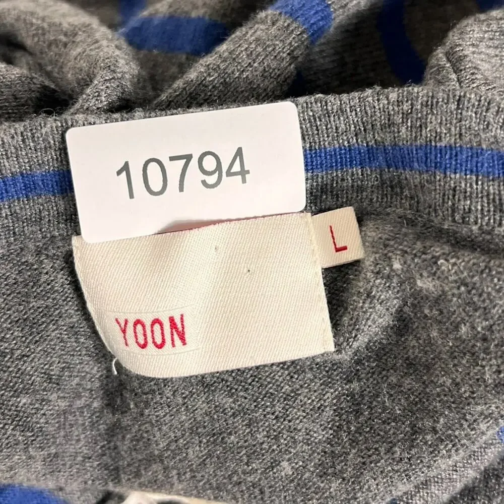 Yoon By Anthropology Grey Blue Long Sleeve Knit Sweater Women's Size L V-Neck